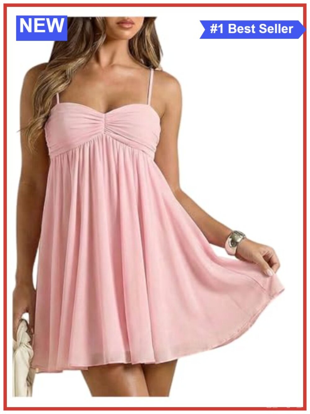 Womens Babydoll Mini Dress Spaghetti Strap Sleeveless Flowey A-Line Casual